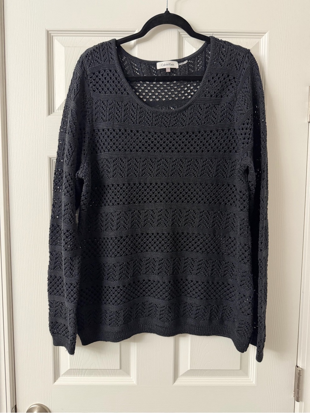 Calvin Klein Women’z Black Open-Knit Scoop Neck Cotton-Blend Sweater Sz 1x